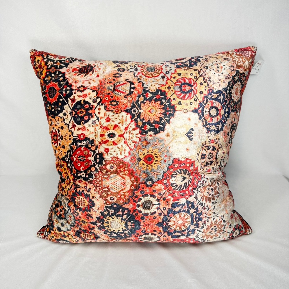 Boho Persian Throw Pillow Velvet 20x20 Blue Red Gold Medallion New